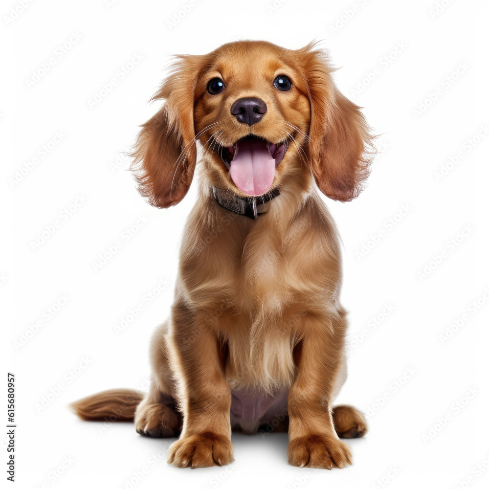 A full body shot of a happy Cocker Spaniel puppy (Canis lupus familiaris)