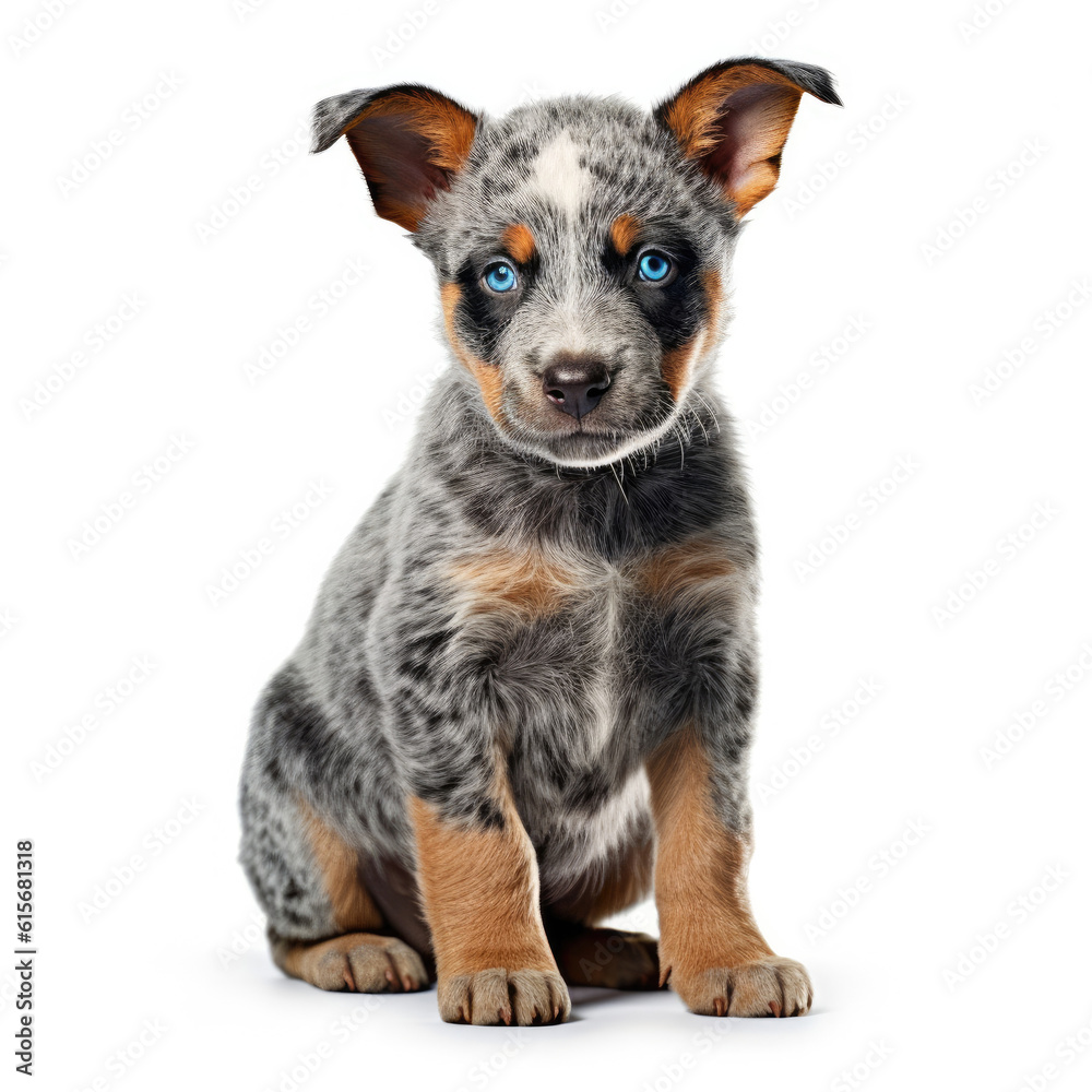 A full body shot of an energetic Australian Cattle Dog puppy (Canis lupus familiaris)