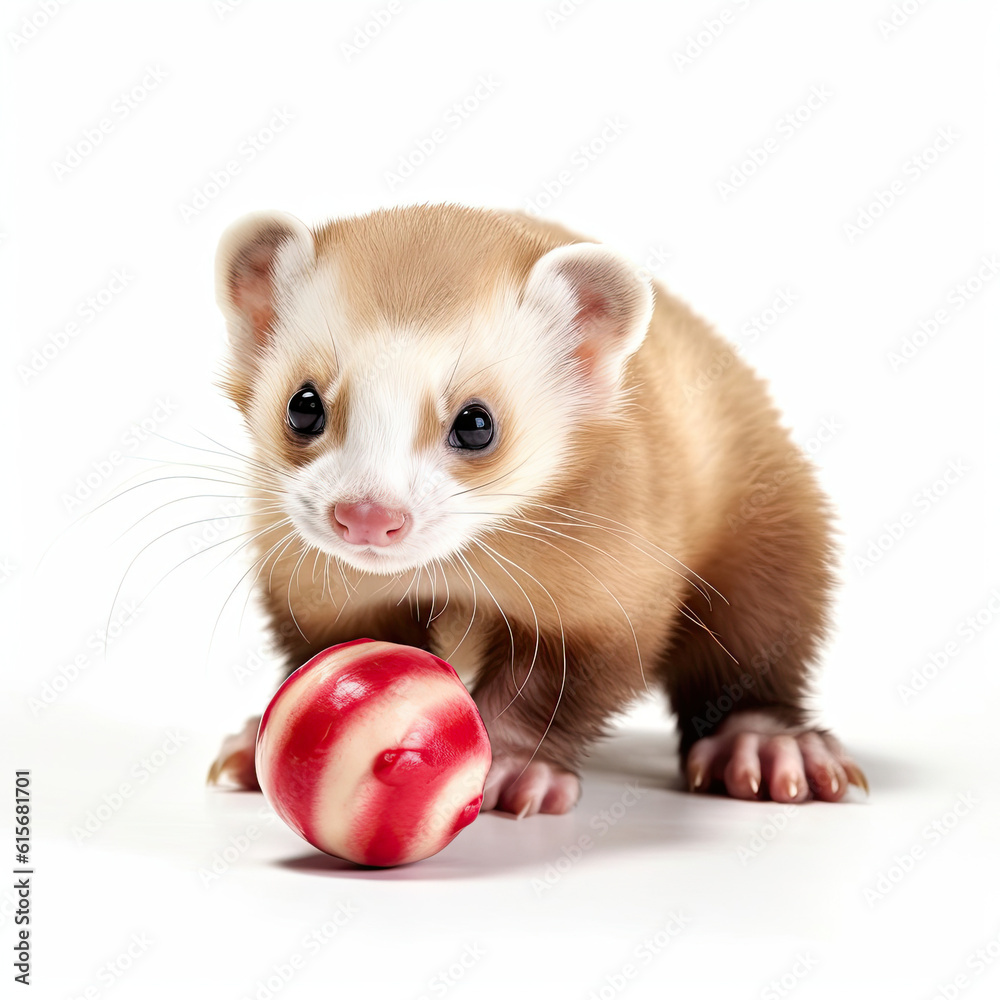 A Domestic Ferret (Mustela putorius furo) playing with a squeaky toy