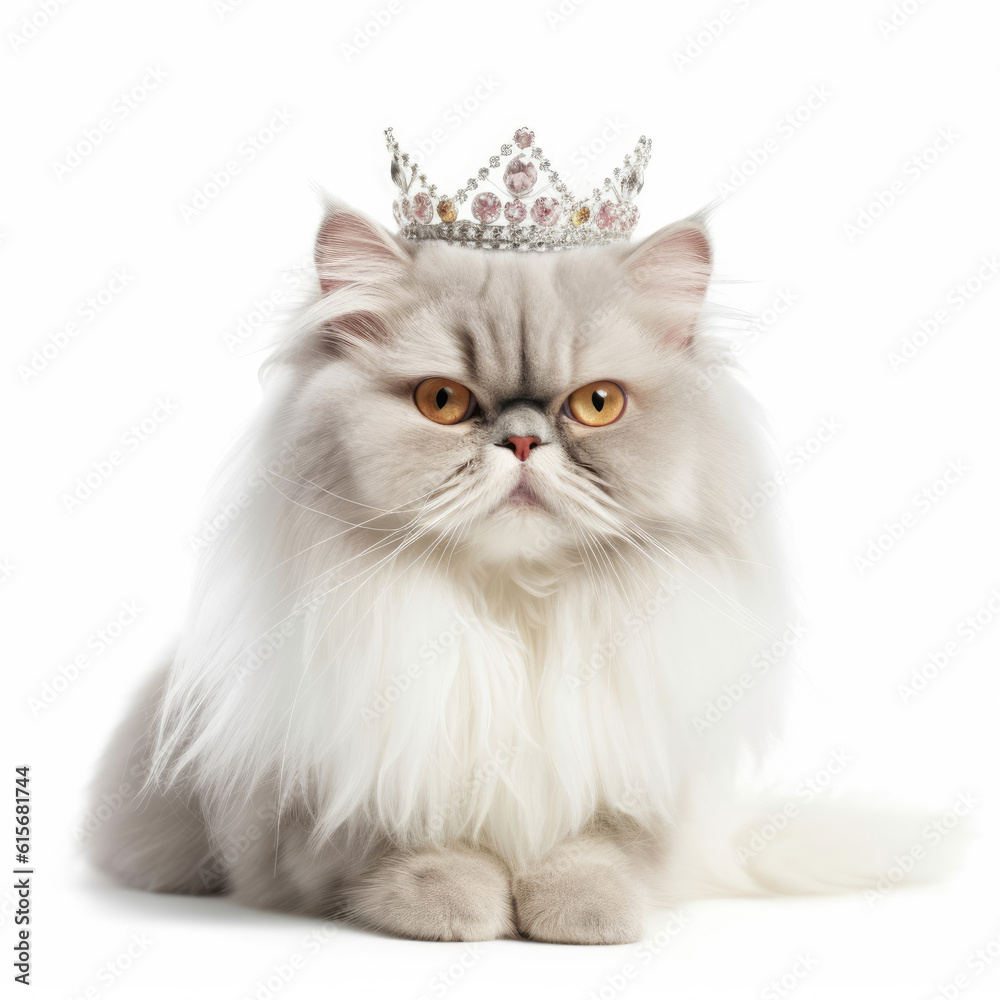 A Persian Cat (Felis catus) with a princess tiara