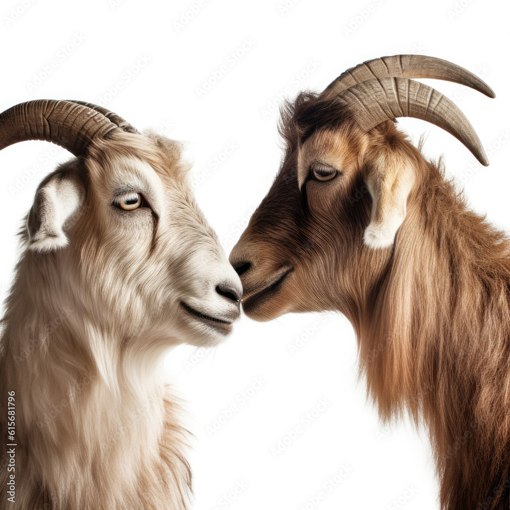 Two Goats (Capra aegagrus hircus) headbutting