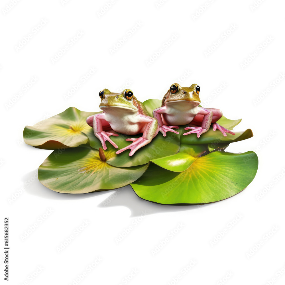 Two Frogs (Rana temporaria) on a lily pad