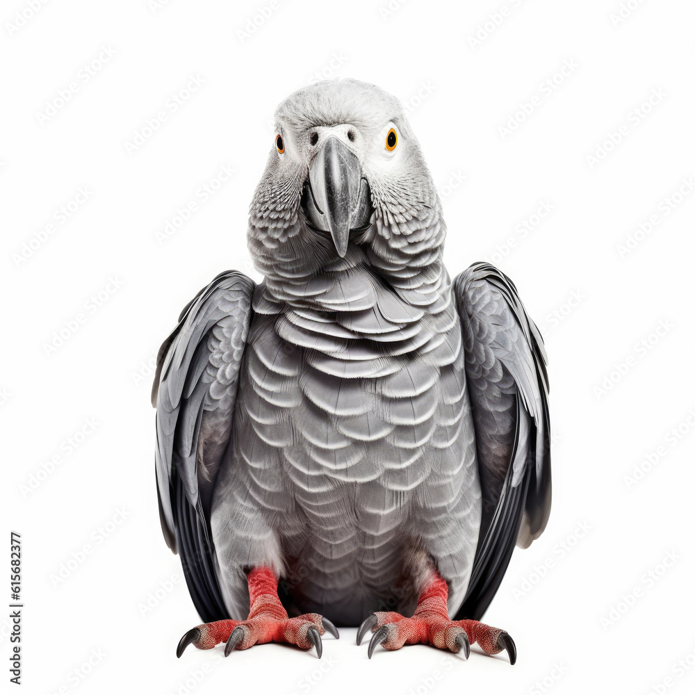 An African Grey Parrot (Psittacus erithacus) mimicking a yoga pose