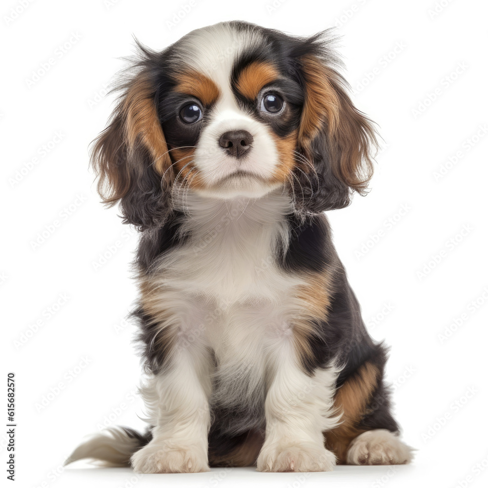 A full body shot of an irresistible Cavalier King Charles Spaniel puppy (Canis lupus familiaris)