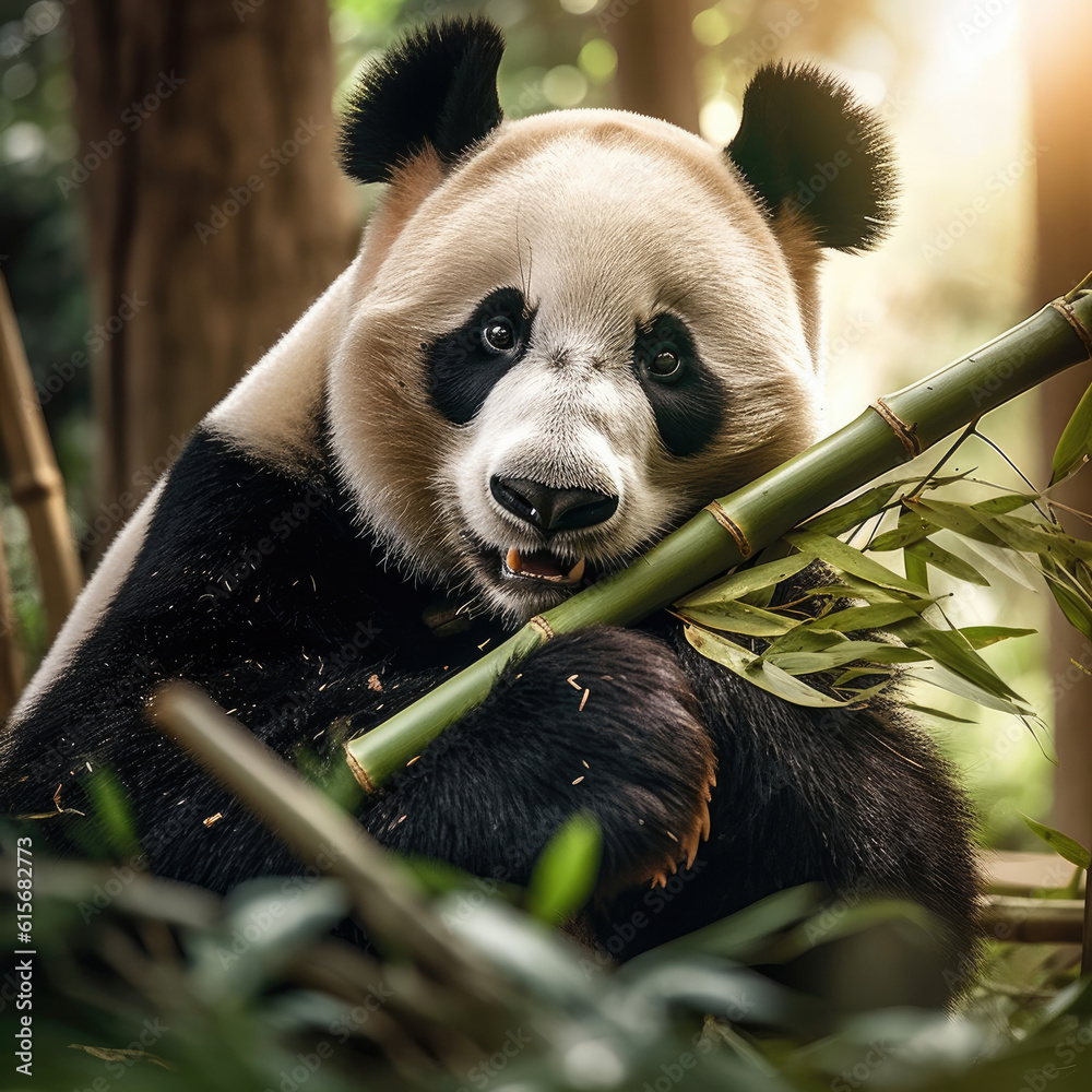 A Giant Panda (Ailuropoda melanoleuca) in the bamboo forest