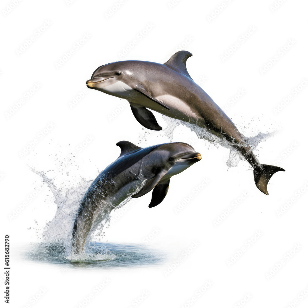 Two Porpoises (Phocoena phocoena) leaping out of water