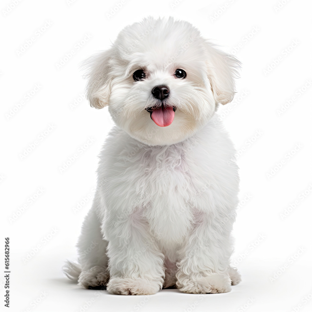 A full body shot of an enchanting Bichon Frise puppy (Canis lupus familiaris)