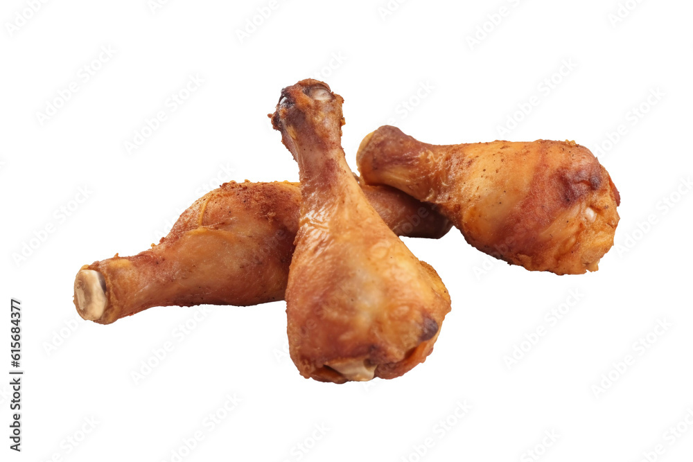 Fried chicken drumstics on isolated background