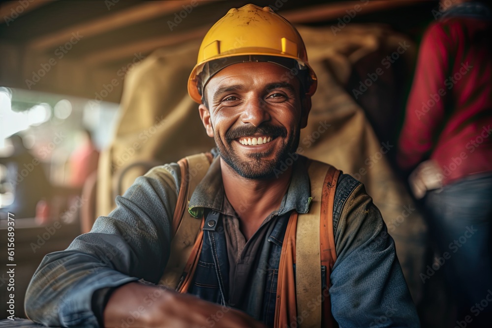 Happy and enjoy of team construction worker working at construction site. Generative Ai