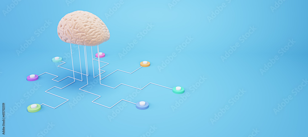 Science and innovative technologies concept with human brain layout connected to sensors for compute