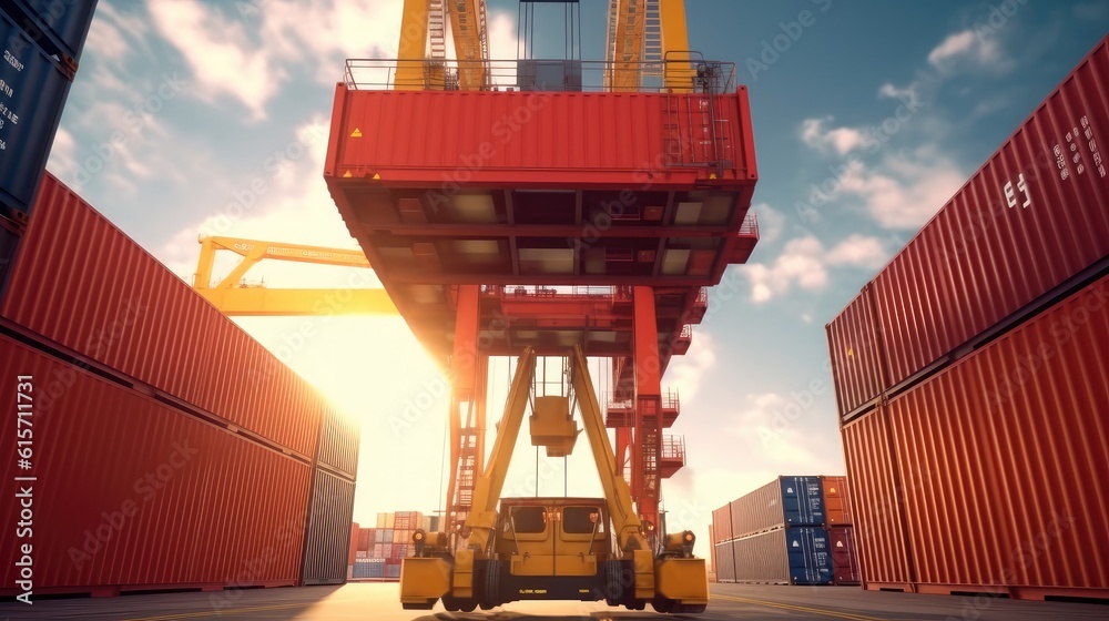 Container stacker crane lifting up stacking, Logistics, Container loading cargo freight in import an