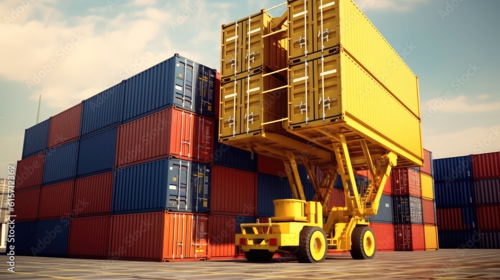 Container stacker crane lifting up stacking, Logistics, Container loading cargo freight in import an