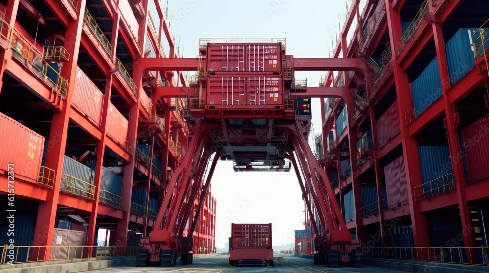 Container stacker crane lifting up stacking, Logistics, Container loading cargo freight in import an