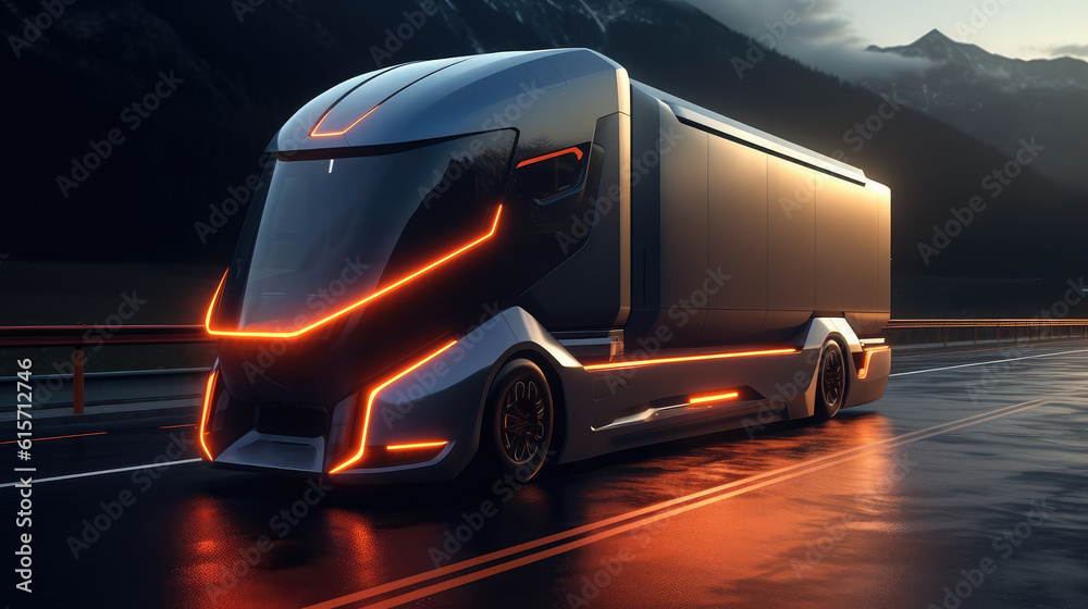 Recharging EV Truck, Self-driving electric semi truck.