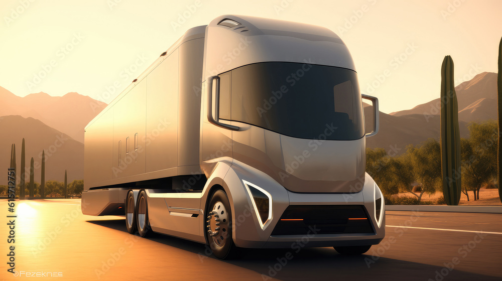 Recharging EV Truck, Self-driving electric semi truck.