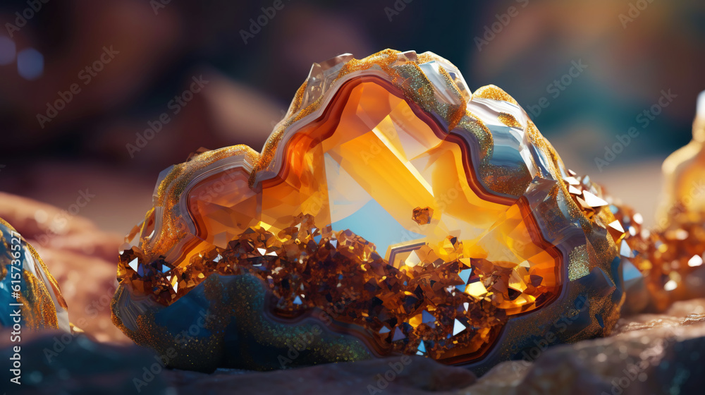 Amazing bright and shiny Agate crystal cluster background. Jewel mineral detailed macro. Generative 