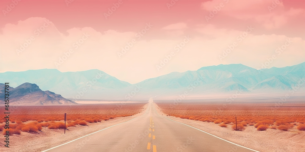 Minimalistic empty highway in desert. Travel concept. Generative AI