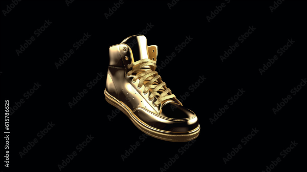 Golden 3d model of sneakers shoe isolated on black background 