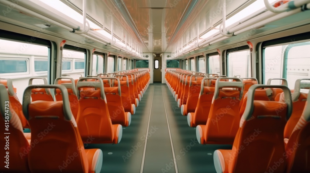 Luxury bus interior with rows of comfortable seats.