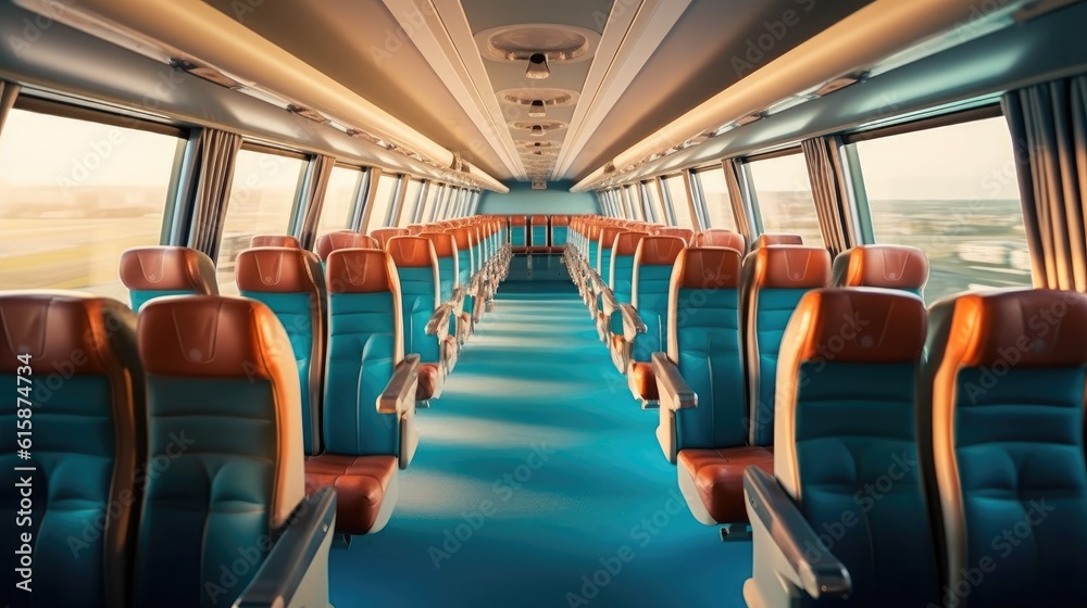 Bus seats, Leather seats in the bus that are clean and modern inside the bus.