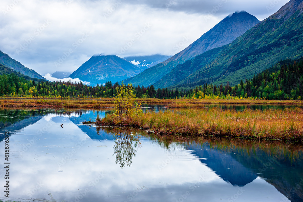 View of Tern Lake in fall season, Moose Pass, Alaska.