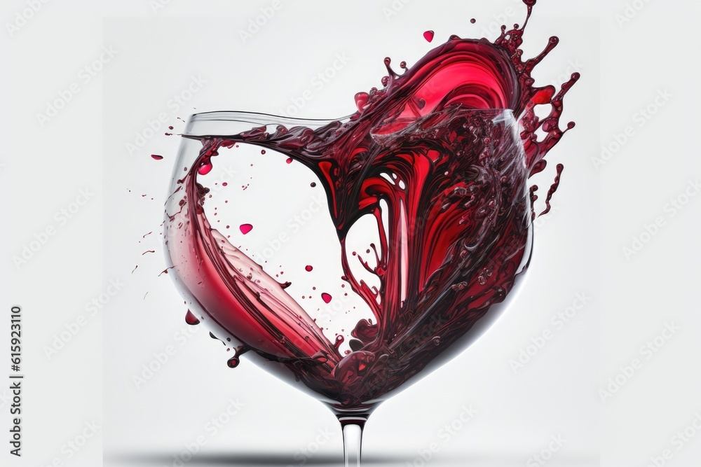 Heart-Shaped Red Wine Splash in a Glass. Generative AI