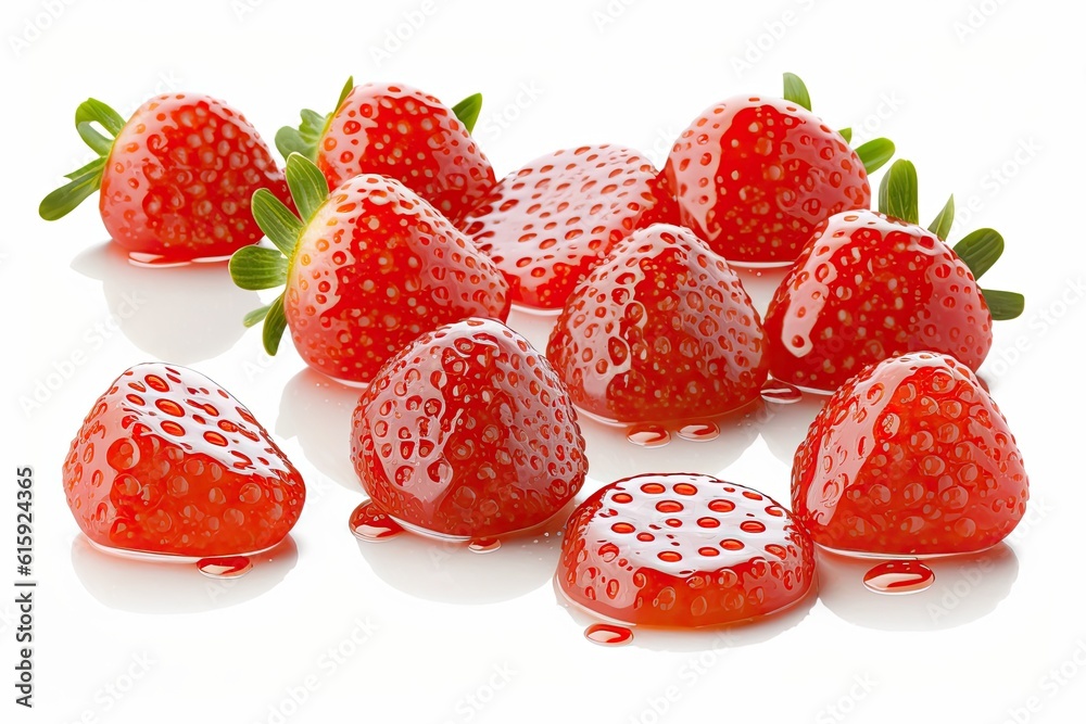 bunch of ripe red strawberries on a white background. Generative AI