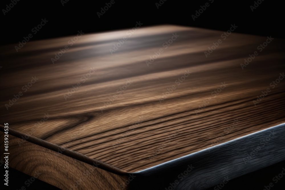 close up of a rustic wooden table with a dark background. Generative AI