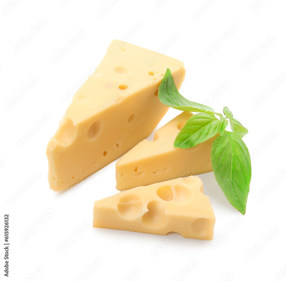 Tasty Swiss cheese isolated on white background