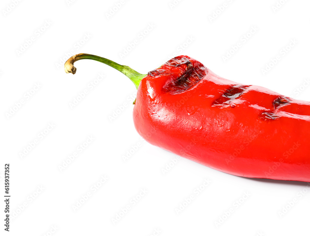 Tasty grilled chili pepper isolated on white background