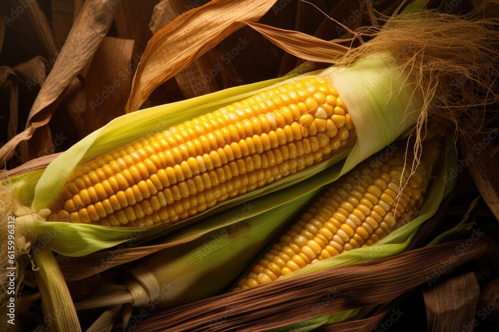 Corn cob in corn field. Generative Ai