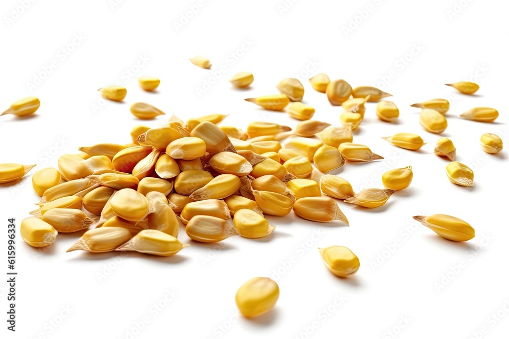 Corn seeds isolated on white background. Generative Ai