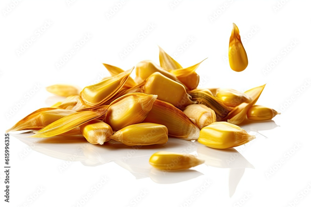 Corn seeds isolated on white background. Generative Ai