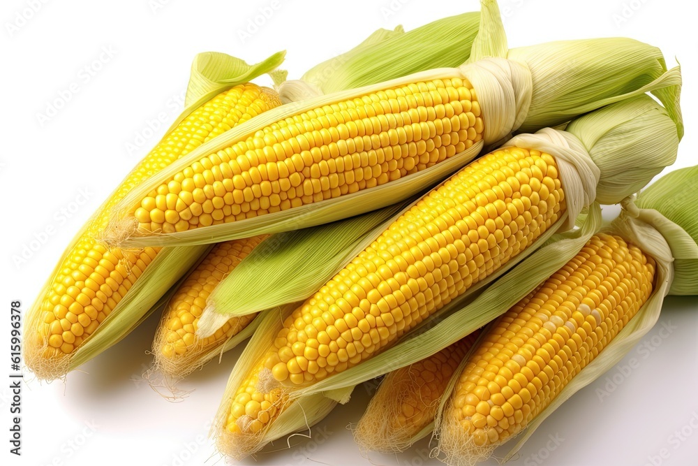 Fresh sweetcorn isolated on white background. Generative Ai