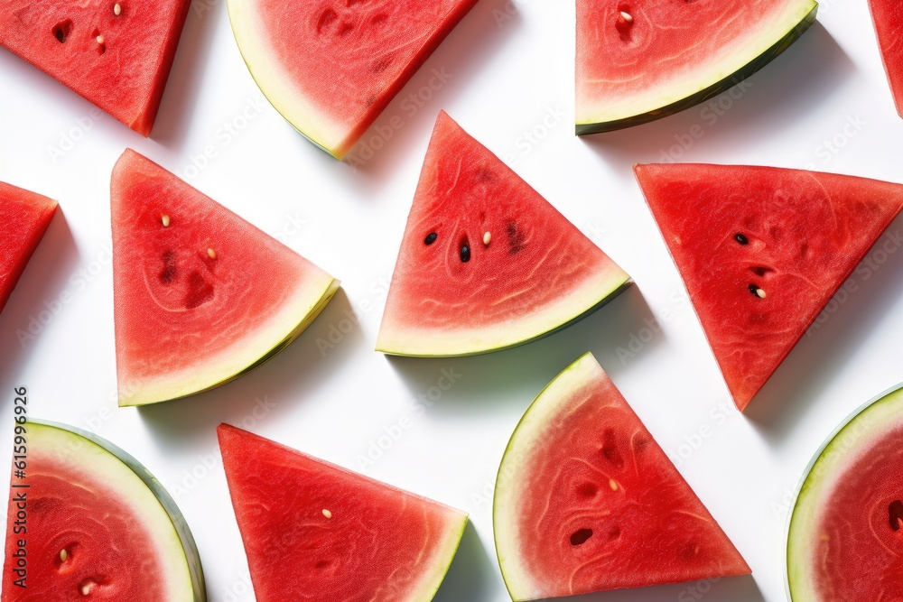 Pattern of sliced watermelon isolated on white background.