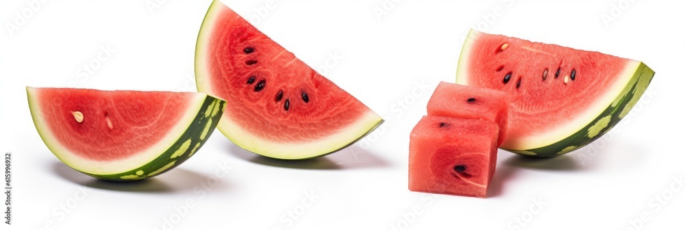 Set of watermelon and sliced watermelon isolated on white background. Generative Ai