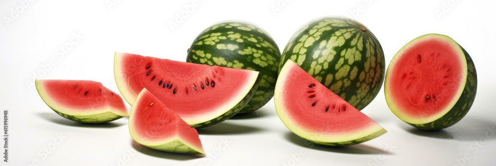 Set of watermelon and sliced watermelon isolated on white background. Generative Ai