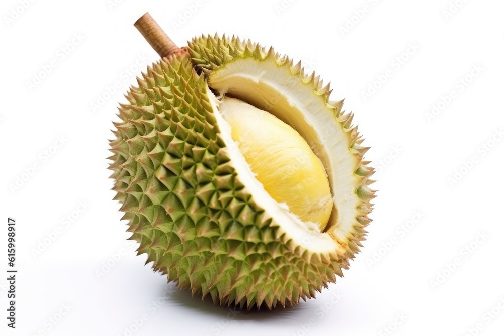 durian fruit isolated on white background. fruit king. isolated on white background. Generative Ai