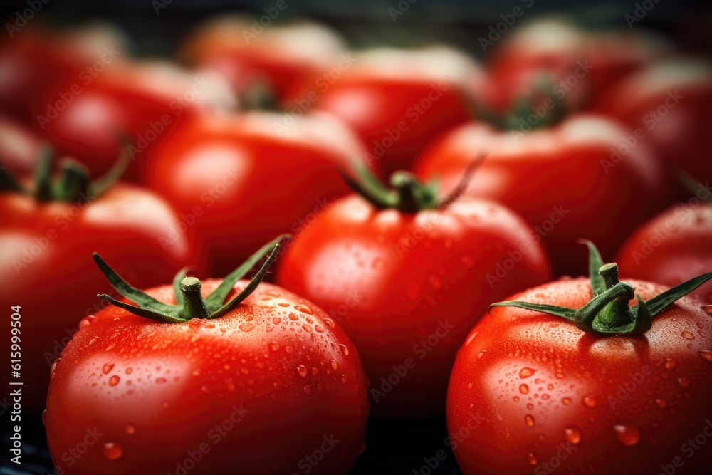 Tomatoes, Organic red tomatoes in market. Generative Ai