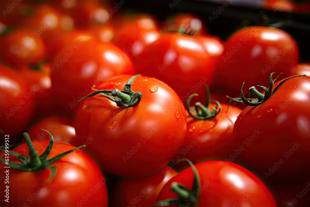 Tomatoes, Organic red tomatoes in market. Generative Ai