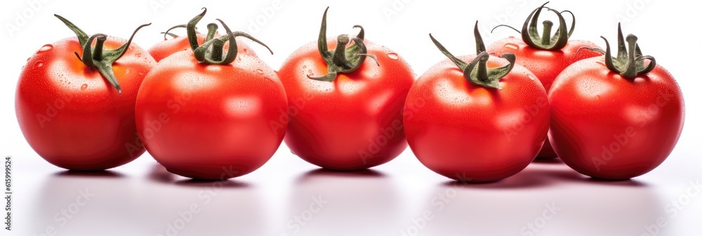 Set of Fresh Red Tomatos with water droplets isolated on white background. Generative Ai