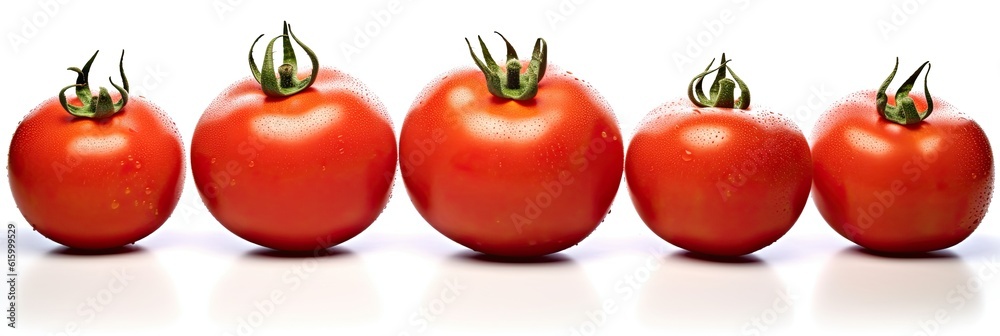 Set of Fresh Red Tomatos with water droplets isolated on white background. Generative Ai