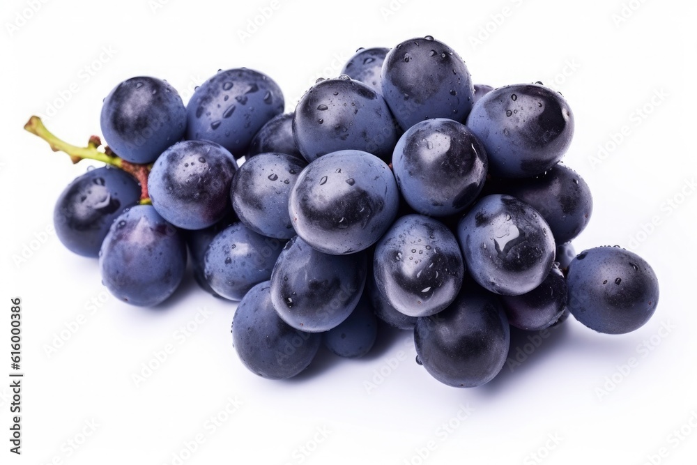 Dark blue grapes isolated on white background. Generative Ai