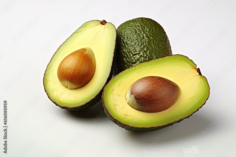 Avocado and sliced Avocado isolated on white background. Generative Ai