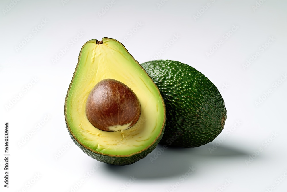 Avocado and sliced Avocado isolated on white background. Generative Ai