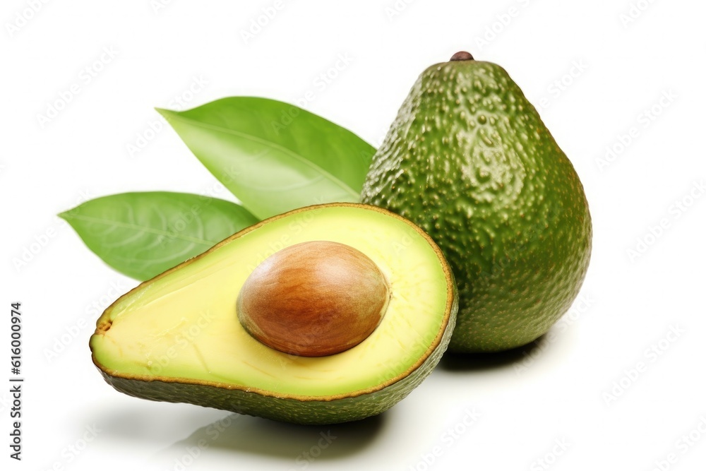 Avocado and sliced Avocado isolated on white background. Generative Ai