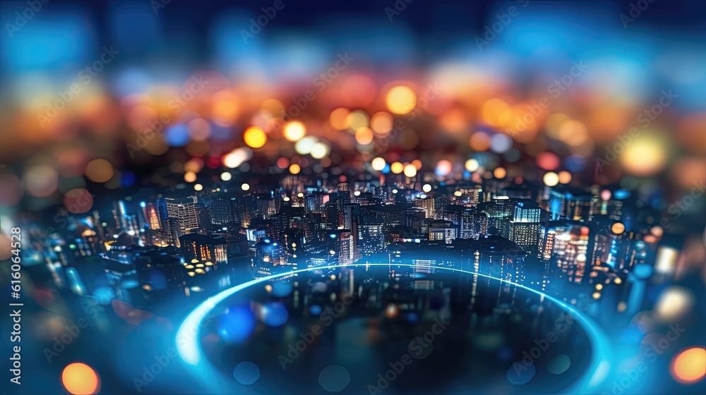 city blurring lights abstract circular bokeh on blue background