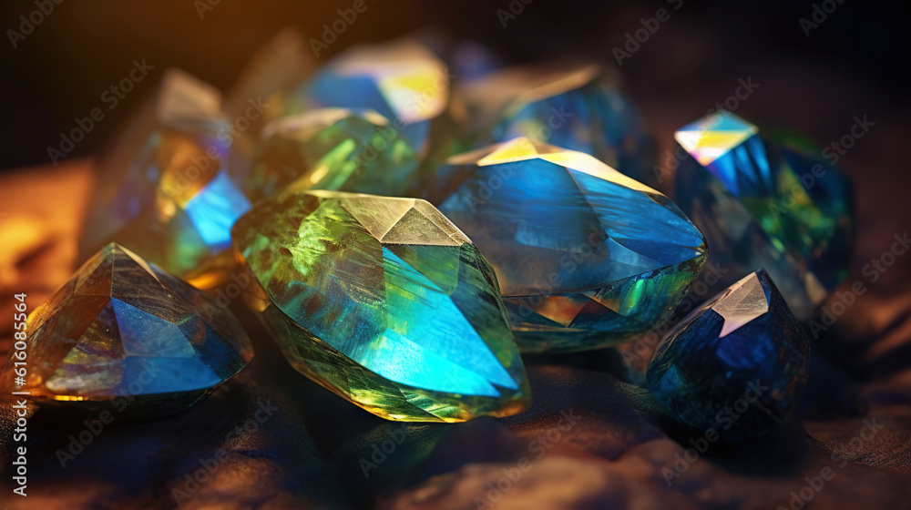 Amazing bright and shiny Labradorite crystal cluster background. Jewel mineral detailed macro. Gener