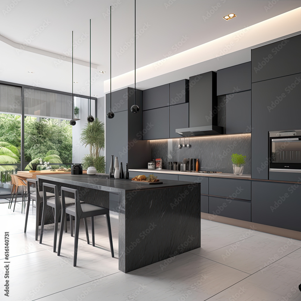 Modern apartment kitchen interior scene