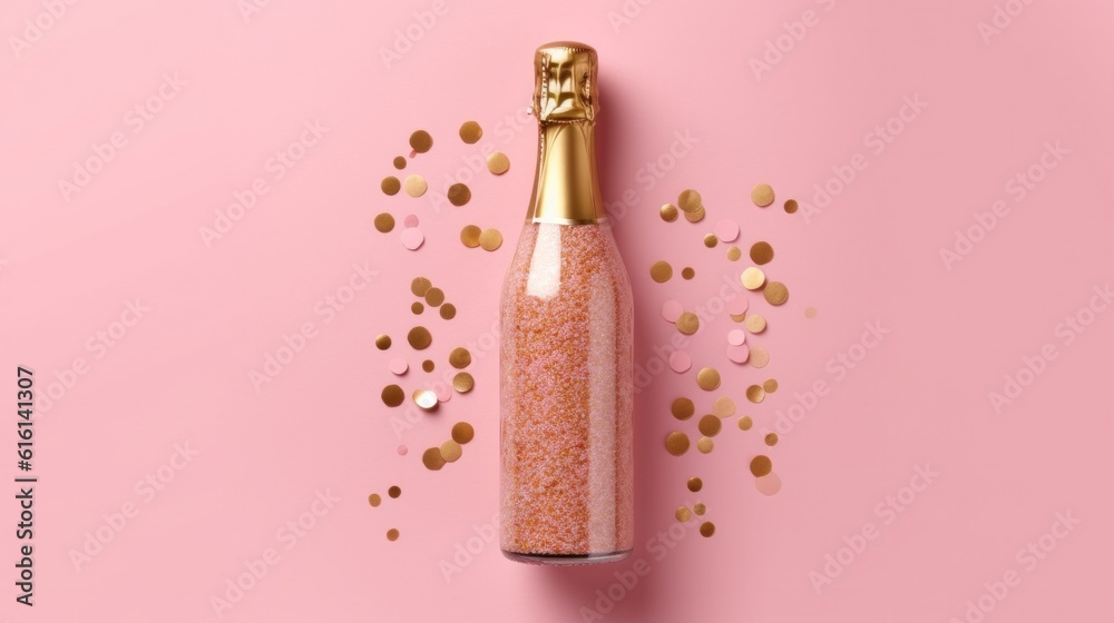 Champagne with confetti background. Illustration AI Generative.